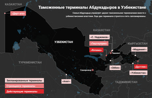 A map of the Abukadyr family’s Uzbek customs terminals